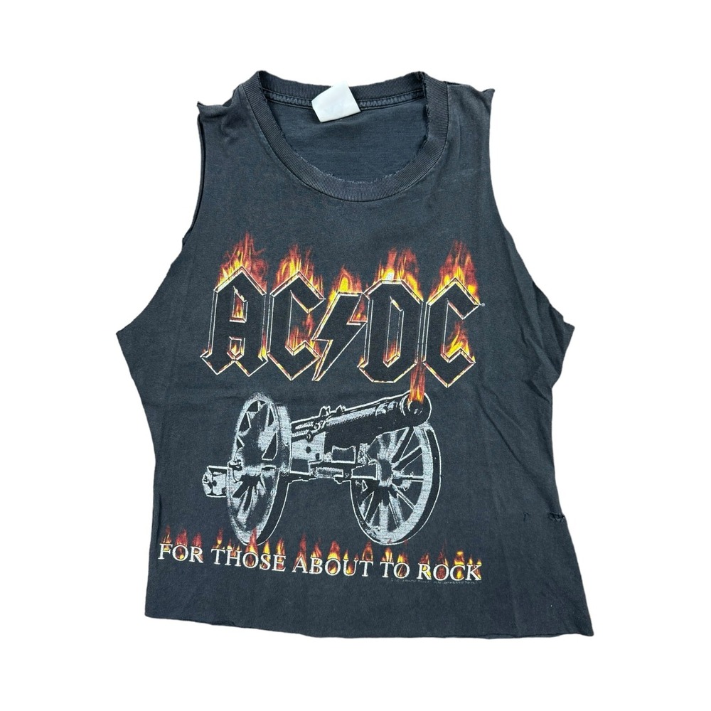ACDC Tank Top Mens Medium Black Good Vintage 2000 For Those About To Rock Cutoff
